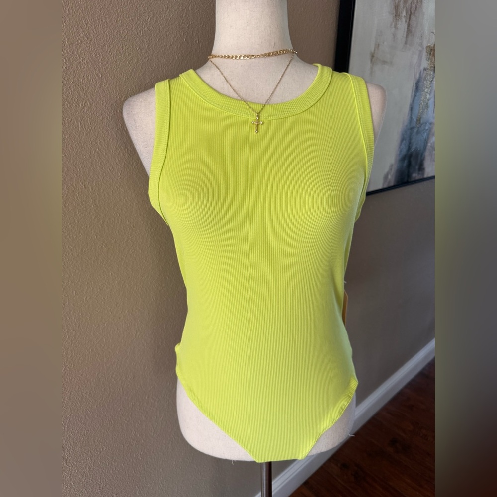 Lime Green Sleeveless Ribbed bodysuit